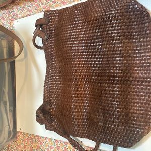 The J Peterman Company brown leather‎ woven shoulder bag purse  or tote bag